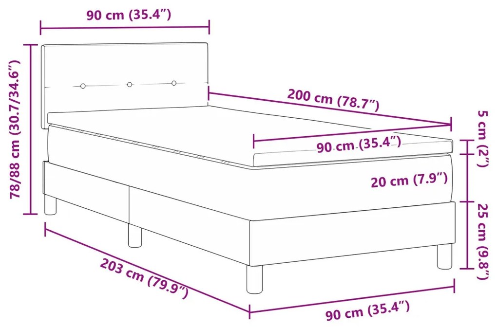 vidaXL Boxspring Ágy Matraccal Fekete 90x200 cm Bársony