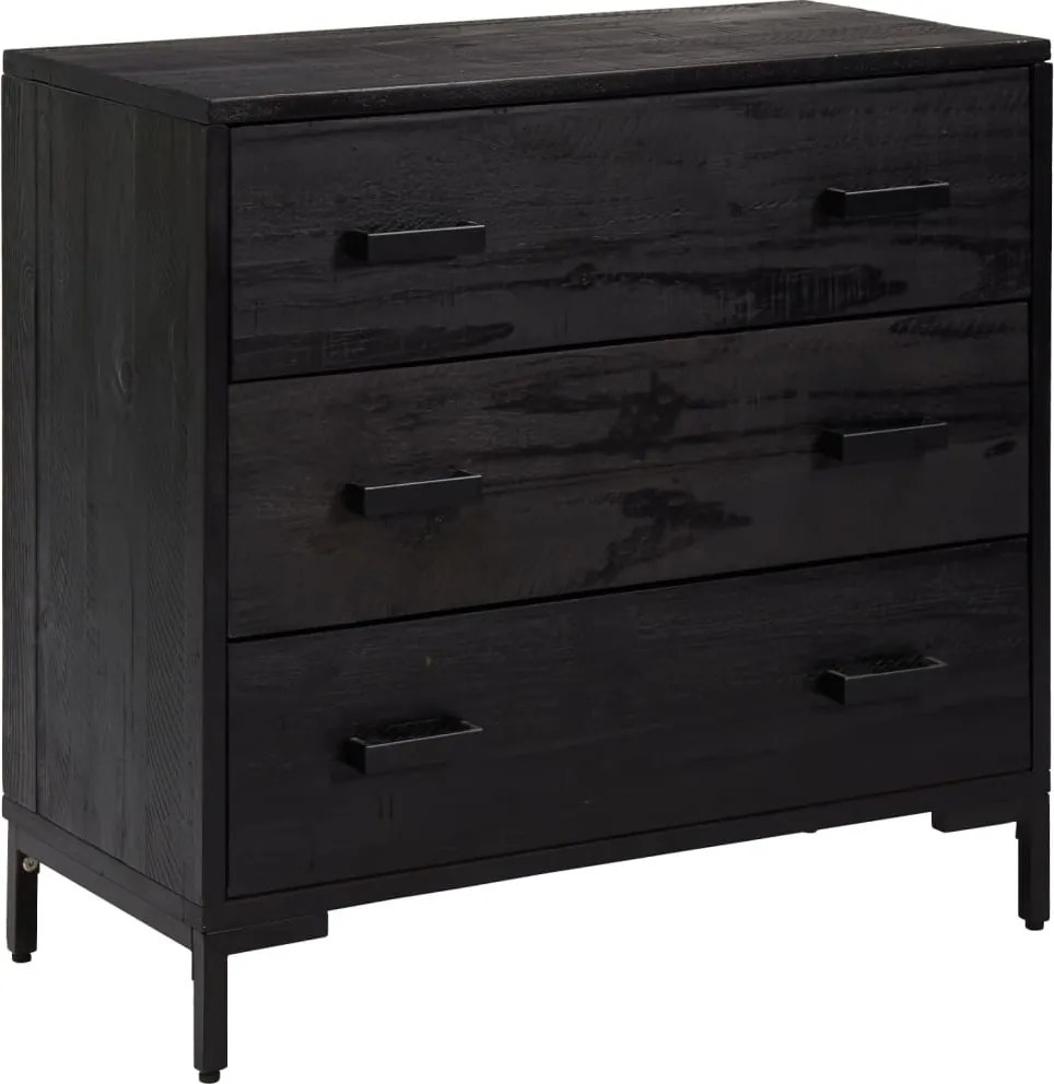 vidaXL fekete tömör fenyőfa fiókos szekrény 75 x 35 x 70 cm