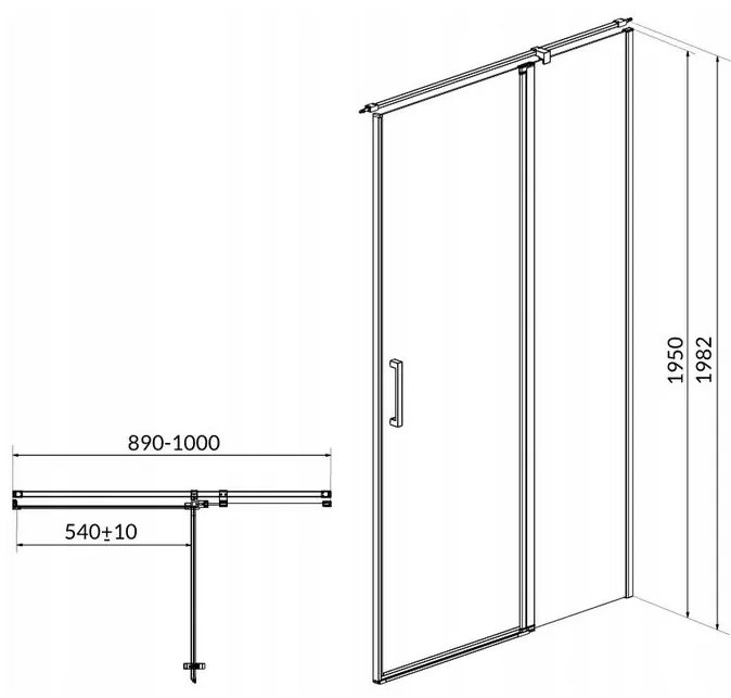 Cersanit Moduo - Niche ajtó / Zuhanyajtó, jobb, 90x195cm, króm profil-átlátszó üveg, S162-006