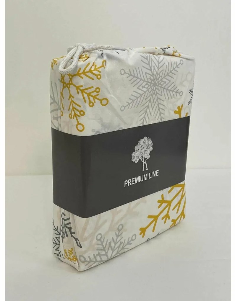 Karácsonyi pamut ágynemét Hópelyhek arany, 140 x 200 cm, 70 x 90 cm