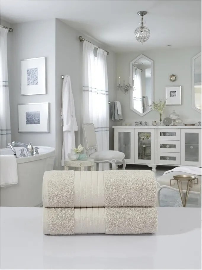 Bézs frottír pamut fürdőlepedő szett 2 db-os 70x140 cm – Good Morning