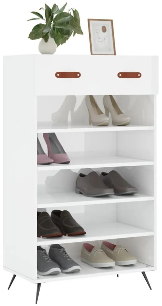 magasfényű fehér szerelt fa cipőszekrény 60 x 35 x 105 cm