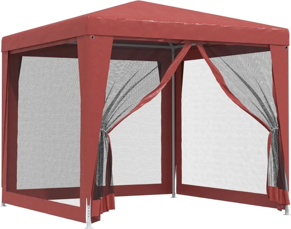 vidaXL piros HDPE rendezvénysátor 4 hálós oldalfallal 2,5x2,5 m