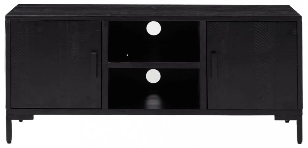 fekete tömör fenyőfa TV-szekrény 110x35x48 cm