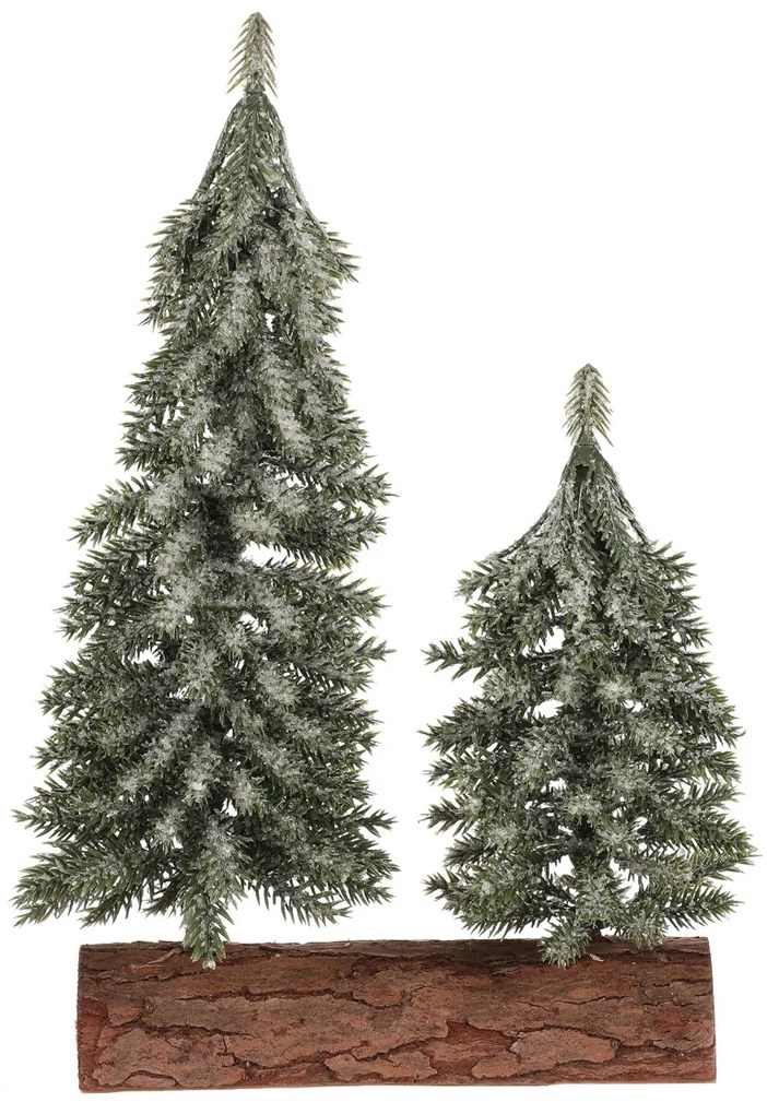 Karácsonyi dekoráció Fenyőfák tuskón - kettős, 26 cm, fagyos, zöld