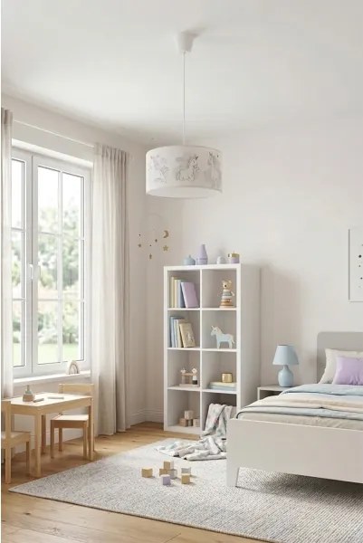 Brilagi - LED gyerek függeszték zsinóron BOBO 1xE27/60W/230V átm. 35 cm fehér/unikornis mintás