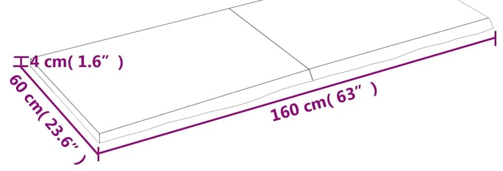 sötétbarna kezelt tömör fa fürdőszobai pult 160x60x(2-4) cm