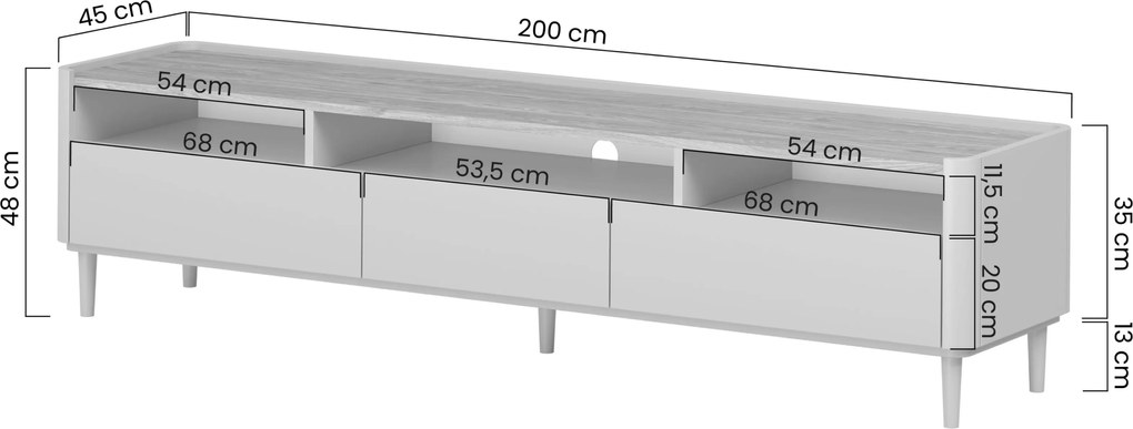 Elivo TV állvány 200 cm fém lábakon - kasmír / olajozott tölgy