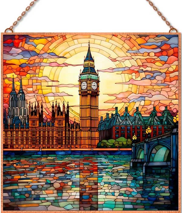 Big Ben-Ólomüveg stílusban üvegkép, falikép