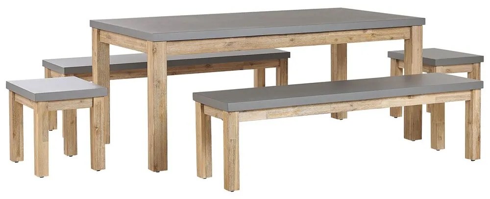 Nyolcszemélyes beton étkezőasztal két paddal és hokedlivel OSTUNI Beliani