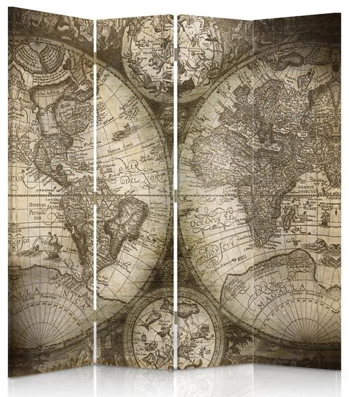 Gario Paraván Antik világtérkép Méret: 145 x 170 cm, Kivitelezés: Forgó paraván 360°