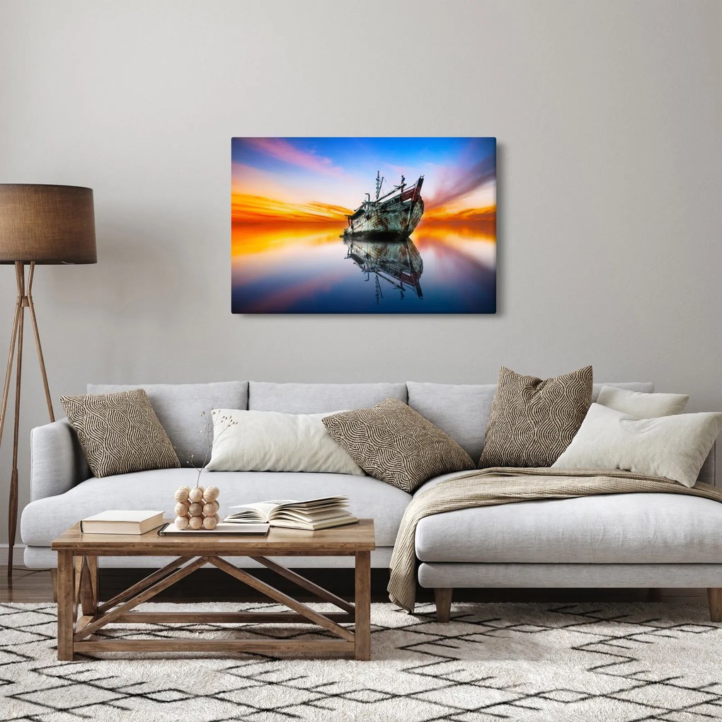 Kép - Napkelte egy hajóroncs felett (90x60 cm)