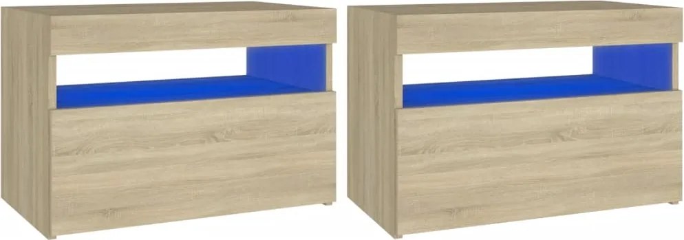 vidaXL 2 db sonoma tölgyszínű éjjeliszekrény LED-lámpákkal 60x35x40 cm