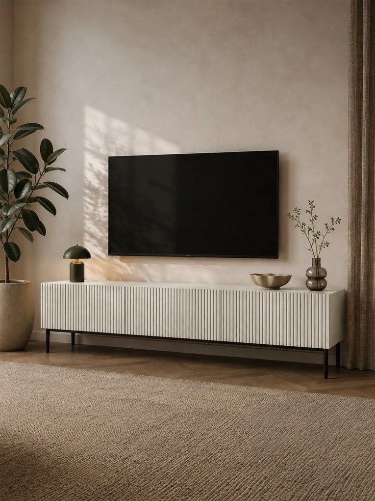Nicole RTV szekrény 200 cm fiókkal, fémlábakon - kasmír / fekete lábak