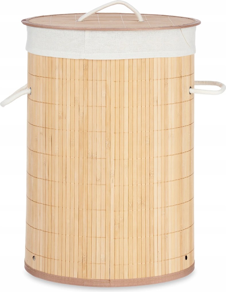 Bambusz Szennyestartó Kosár Kerek Fedéllel 48 l Fürdőszobai Szennyeződésgyűjtő Kosár