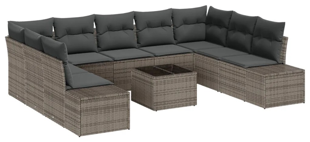 Kerti Kanapé Szett párnával 10 pcs Szürke polirattan