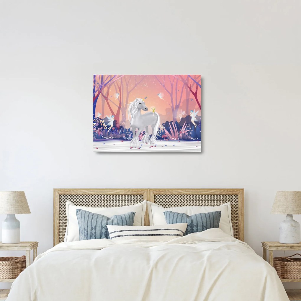 Kép - egyszarvú alatt egy varázslatos erdőben (üvegen) (70x50 cm)