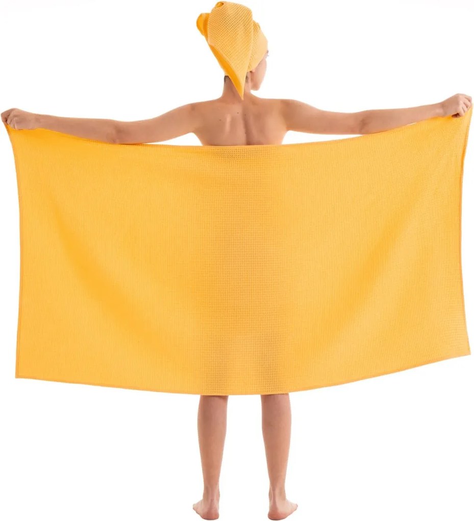 Waffle törülköző, sárga, 100×160 cm