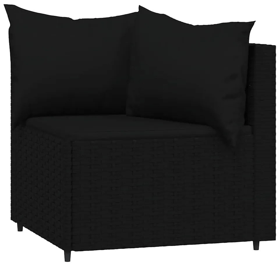2 db fekete polyrattan kerti sarokkanapé párnákkal