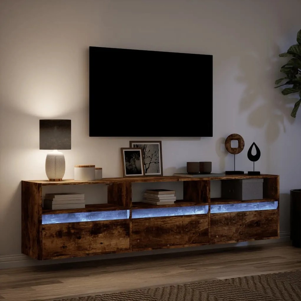 füstös tölgy falra szerelhető TV-szekrény LED-del 180x31x45cm