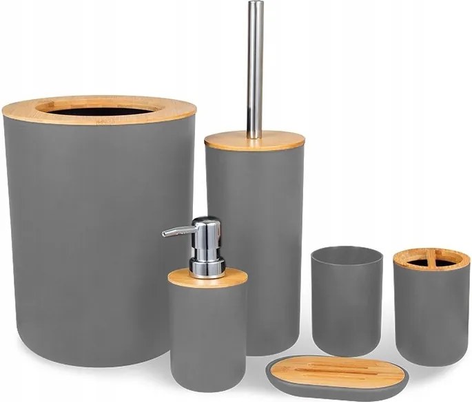 Fürdőszoba Szett Fürdőszoba Kefe Wc Adagoló Kosár Szürke Szett 6in1