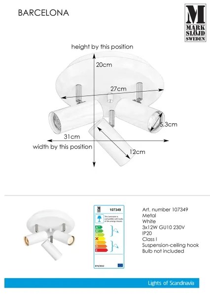 Markslöjd 107349 - Spotlámpa BARCELONA 3xGU10/12W/230V