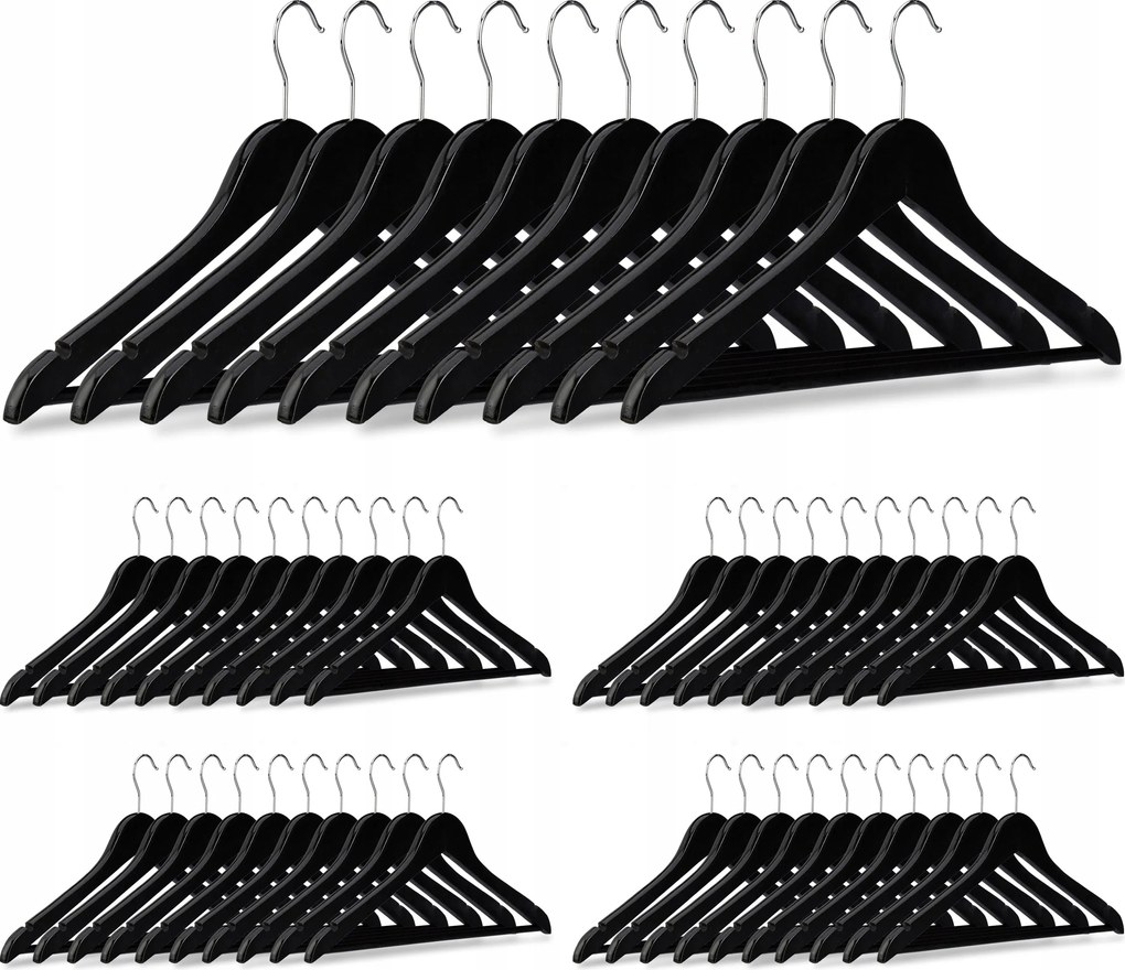 50x Előszobai Ruhaakasztó Fekete Fa Akasztó Relaxdays