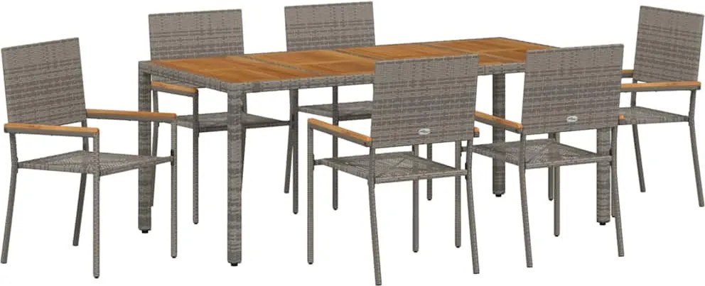 vidaXL Kert étkező szett 7 pcs Szürke polirattan