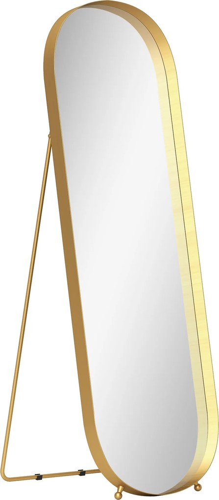 HOMCOM Teljes hosszú tükör 160 x 50 cm Ívelt állványtükör Fém kerettel és törésbiztos üveggel, Álló tükör, Támasztótükör Nappaliba, Hálószobába, Elősz