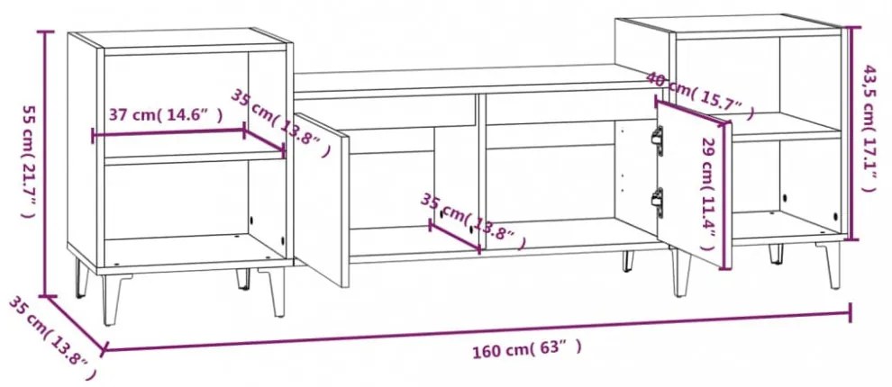füstös tölgy színű szerelt fa TV-szekrény 160x35x55 cm