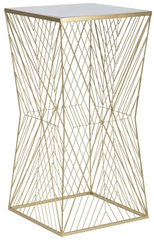 Fém kocka lerakó asztal geometrikus mintával és tükörlapos üveglappal