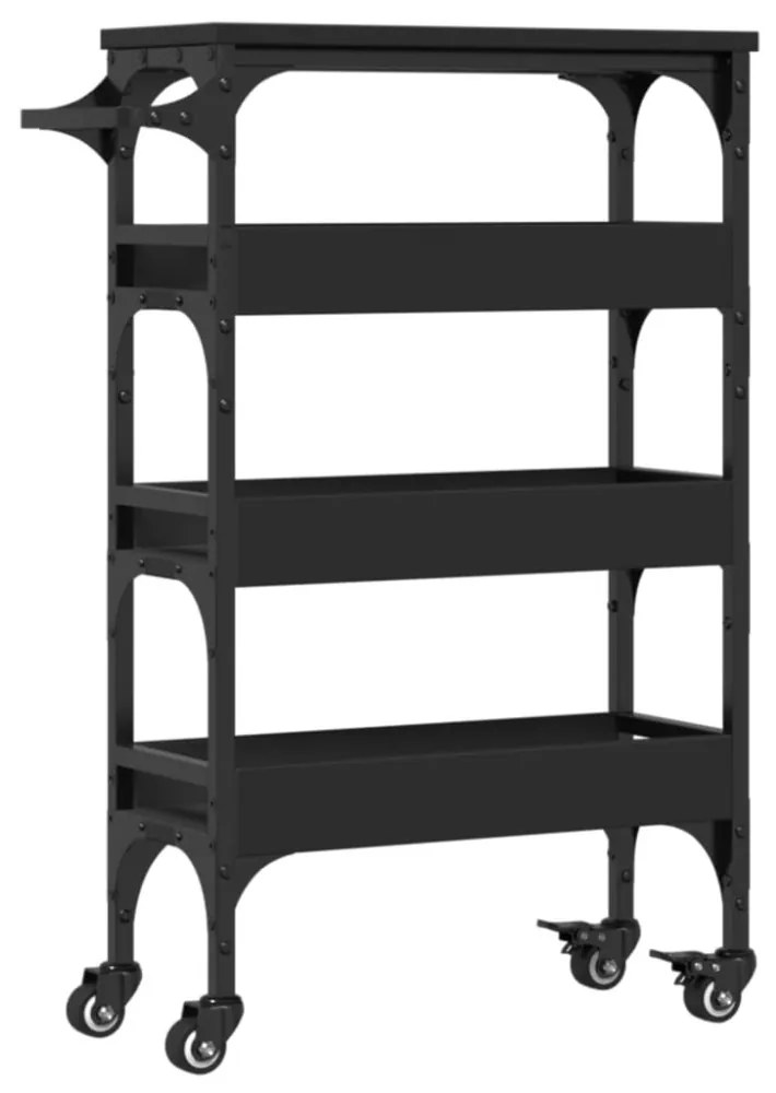 fekete szerelt fa zsúrkocsi 53x20x76 cm