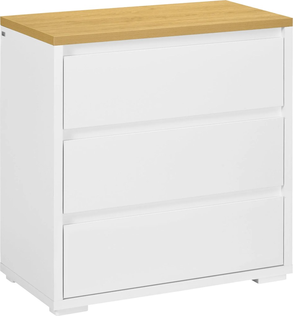 HOMCOM 3-fiókos Fehér Forgácslap Komód Hálószobába, Tanulmányba és Nappaliba, 70x37x75cm | Aosom