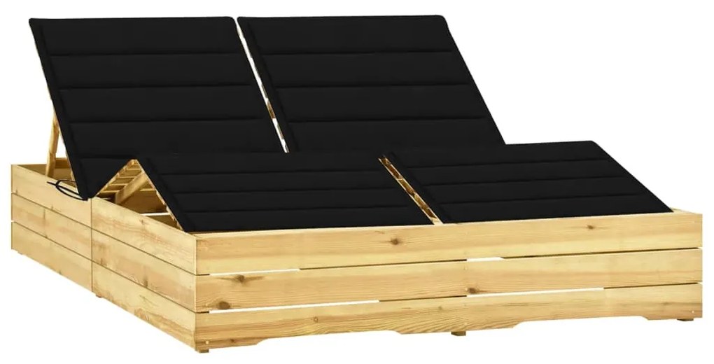 vidaXL impregnált fenyőfa kétszemélyes napozóágy fekete párnákkal