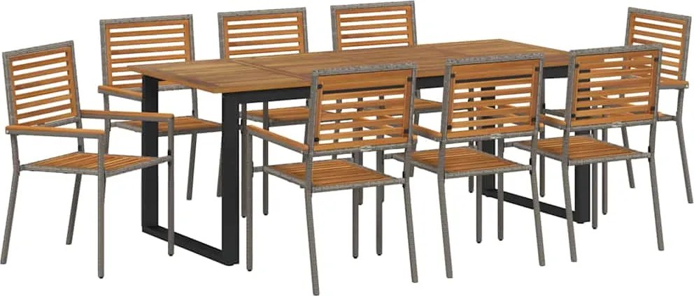 vidaXL Kert étkező szett 9 pcs Szürke Tömör Akácfa