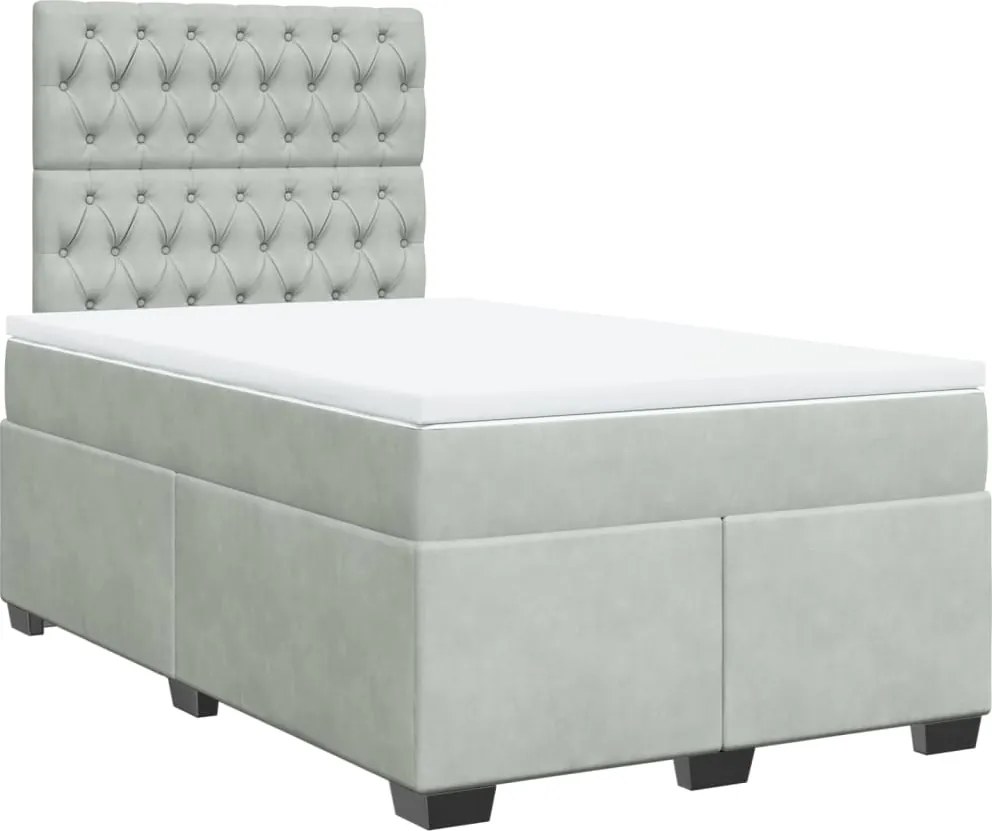 vidaXL világosszürke bársony rugós ágy matraccal 120 x 190 cm