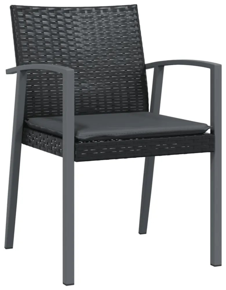 4 db fekete polyrattan kerti szék párnával 56,5x57x83 cm