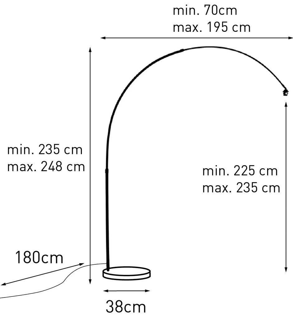 Ív lámpa sárgarézből és fekete márvány talppal, állítható - XXL