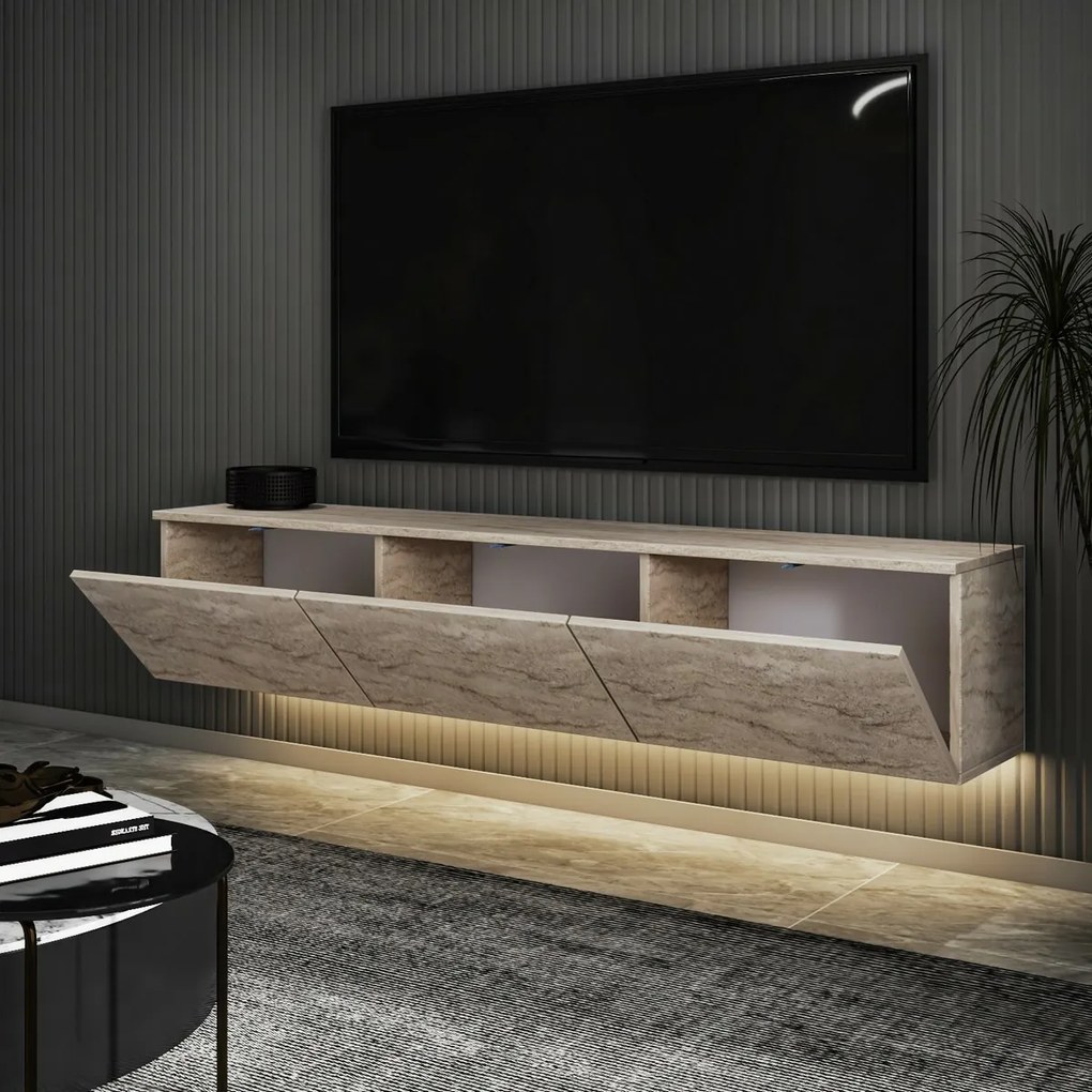 Neon Illuminated Travertine TV-asztal