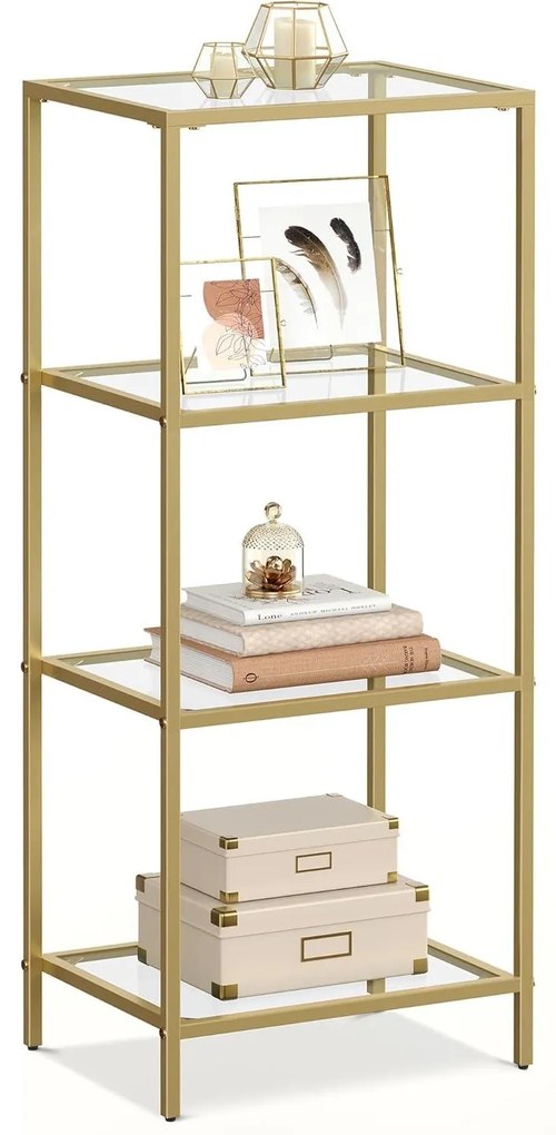 Fürdőszobai tárolópolc 95x40x30 cm, edzett üveg tároló állvány, arany
