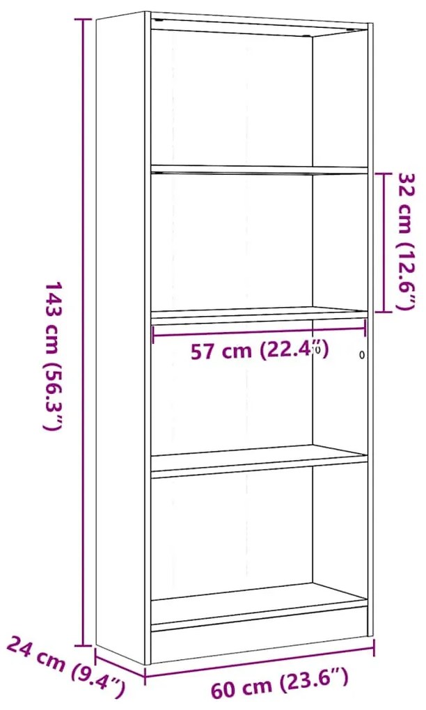 magasfényű fehér szerelt fa könyvespolc 60 x 24 x 143 cm