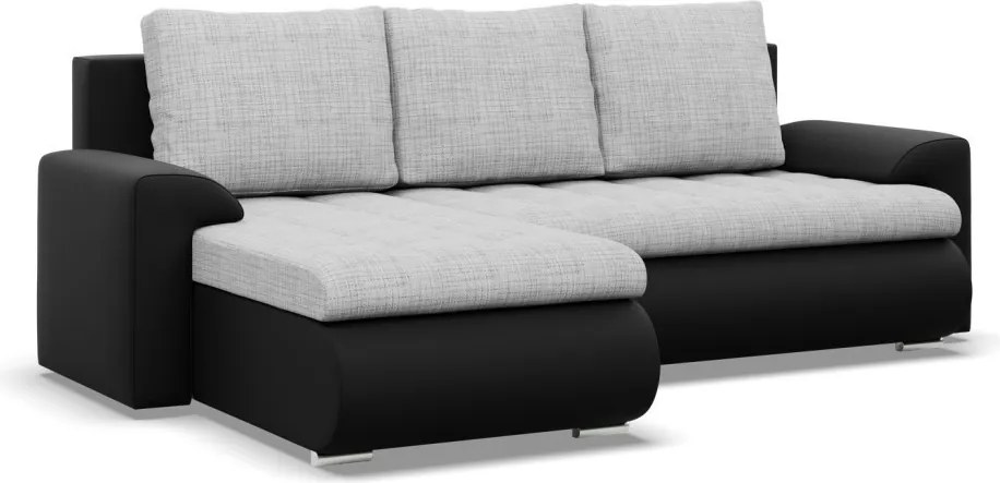Tokio sarokkanapé, 2 ágyneműtartóval, fonott + műbőr, baloldali, szürke - fekete
