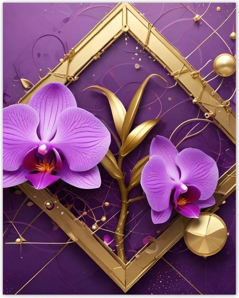 Poszterek 40x50 Lila orchideák és arany