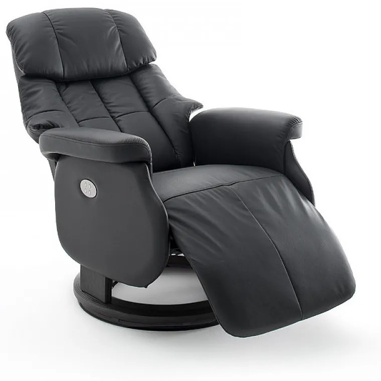 CALGARY Comfort XL Fekete bőr relax fotel lábtartóval fekete lábbal