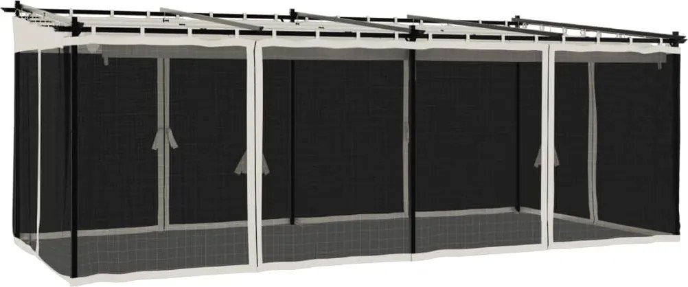 vidaXL krémszínű acél pavilon hálós oldalakkal 6 x 3 m