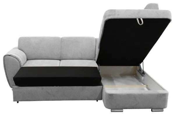 SERPA jobb oldali, kihúzható L-alakú sarokkanapé tárolóval, szürke