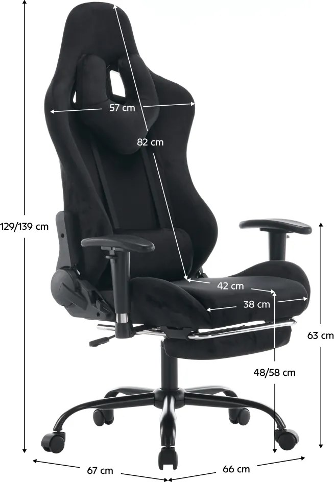 Irodai/gamer szék, fekete Velvet szövet, teherbírás 150 kg, SALOP