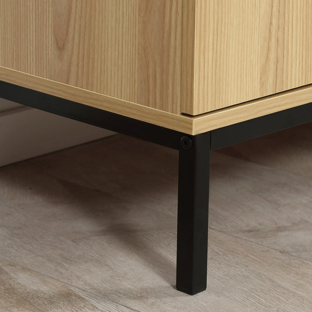 HOMCOM Konyhai Buffet Tároló Szekrény 2 Szekrénnyel Állítható Polccal 3 Fiókkal Modern Stílus - 120 x 39.5 x 77 cm Természetes | Aosom