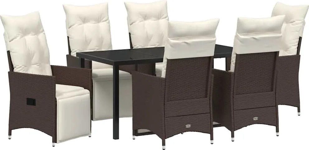 vidaXL Kert étkező szett párnával 7 pcs Barna polirattan