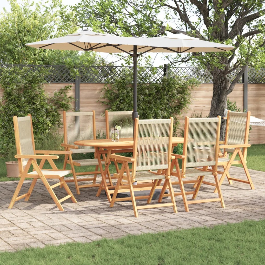 Kert étkező szett 7 pcs Bézs Tömör akáciafa és műrattan